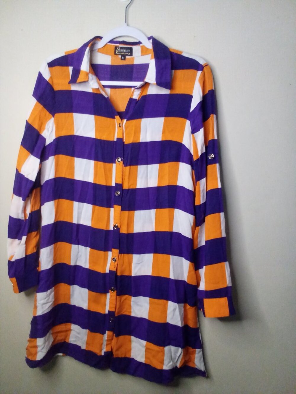 Gameday Couture Tunic Top Clemson Tigers Women M Long Sleeve Plaid Orange Purple